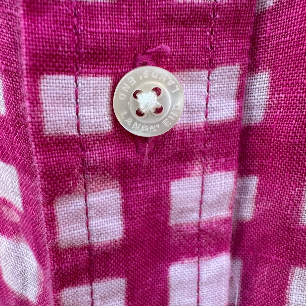 Lands End Button Down Shirt Mens M Pink Excellent 100% Linen Short Sleeve Shirt - Picture 5 of 11